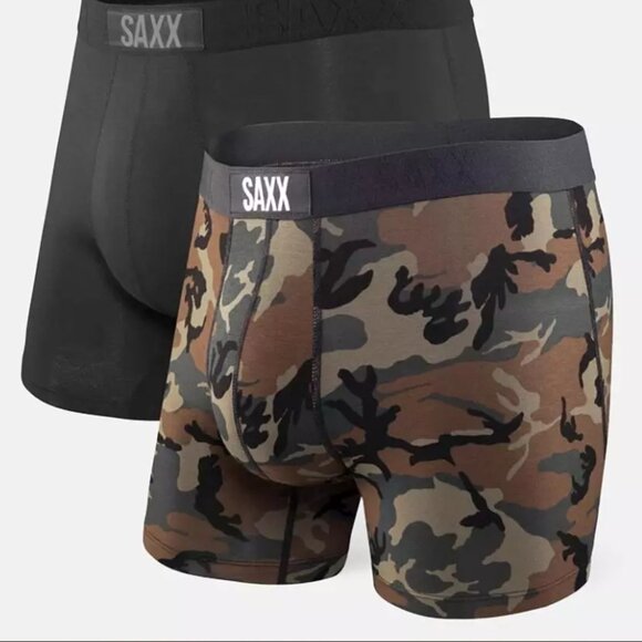 Saxx VIBE 2 pack Boxer Briefs Ultimate Comfort Woodland Camo & Black - Picture 1 of 3